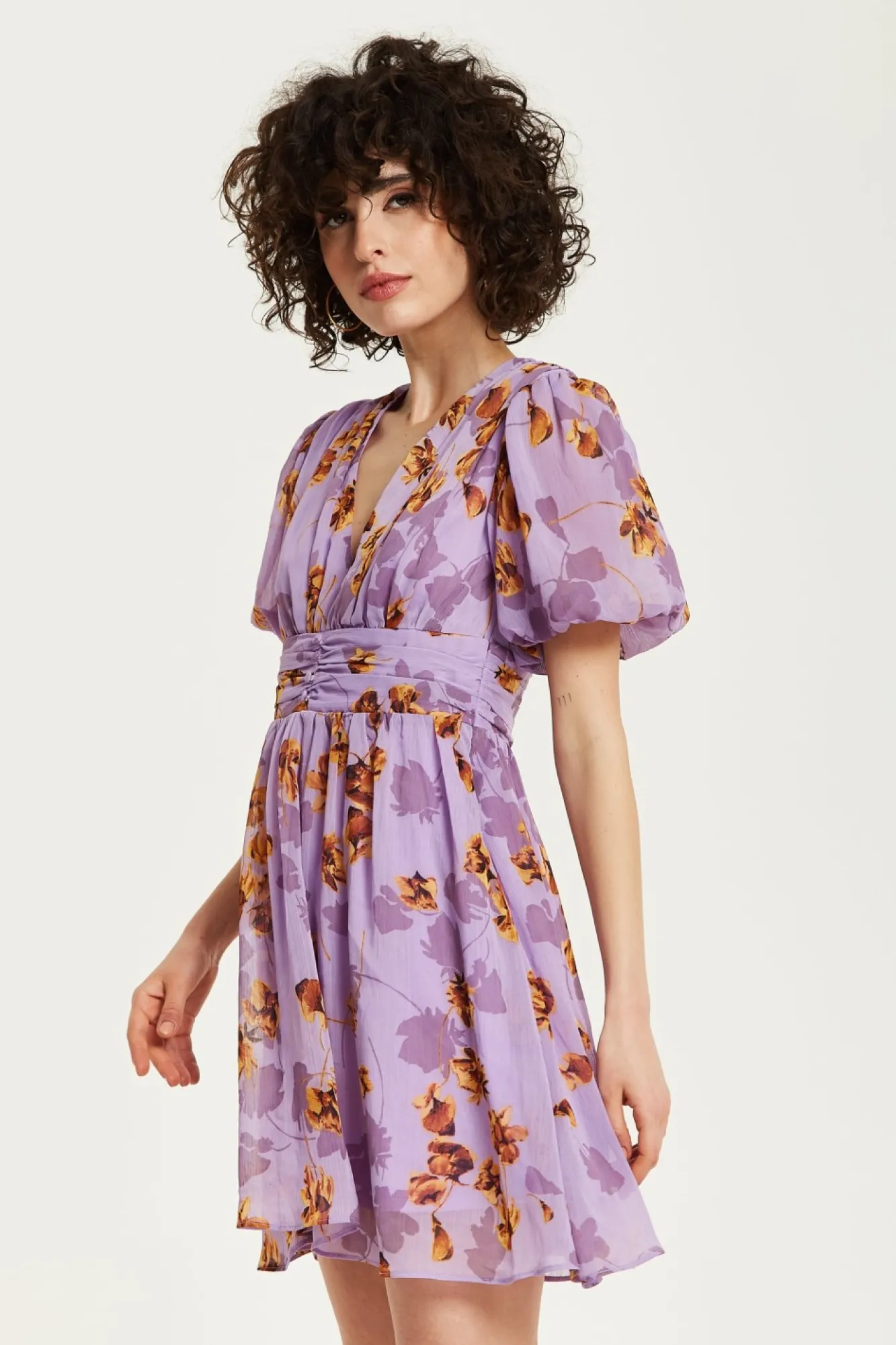 Mini Dresses^Liquorish Floral V Neck Mini Dress Purple