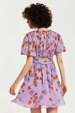 Mini Dresses^Liquorish Floral V Neck Mini Dress Purple