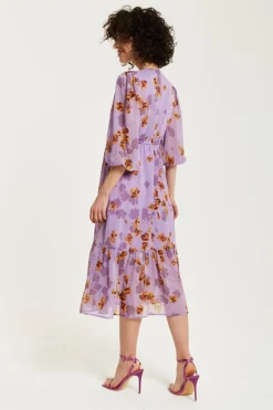 Midi Dresses^Liquorish Floral V-Neck Midi Dress Purple