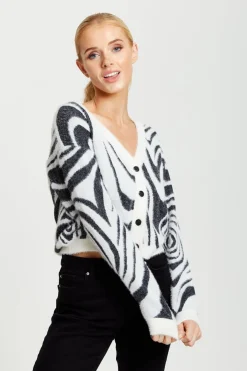 Cardigans^Liquorish Fluffy Black And White Cardigan Blackwhite