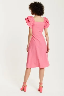 Midi Dresses^Liquorish Frill Sleeves Midi In With Ruching Front Pink