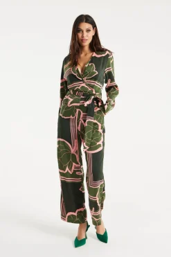 Jumpsuits^Liquorish Geometric Floral Print Jumpsuit In Dark Green