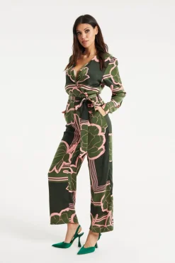 Jumpsuits^Liquorish Geometric Floral Print Jumpsuit In Dark Green
