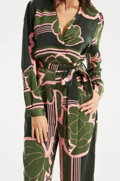 Jumpsuits^Liquorish Geometric Floral Print Jumpsuit In Dark Green