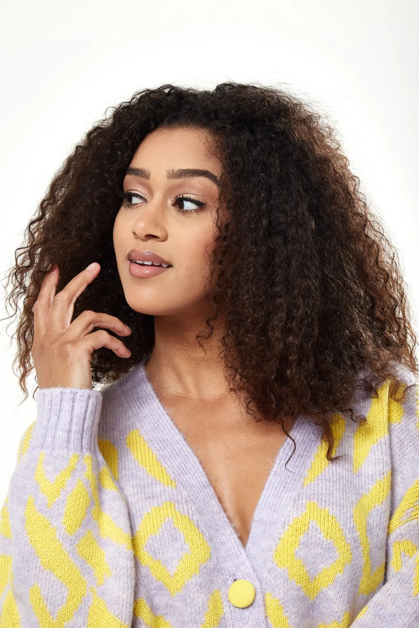 Cardigans^Liquorish Geometric Pattern Cardigan In Yellow And Lilac