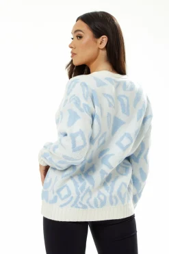 Cardigans^Liquorish Geometric Pattern Cardigan In Blue And White Bluewhite