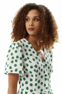 Jumpsuits^Liquorish Green Polka Dot Jumpsuit In White