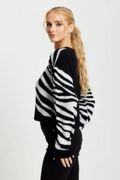 Jumpers^Liquorish Heart Jumper In And White Zebra Pattern Black