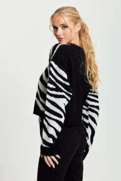 Jumpers^Liquorish Heart Jumper In And White Zebra Pattern Black