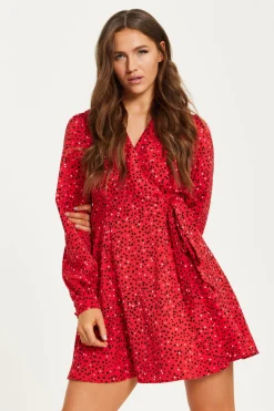 Mini Dresses^Liquorish Heart Print Mini Wrap Dress Red