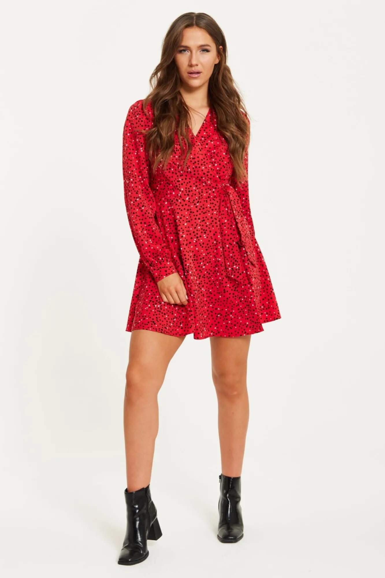 Mini Dresses^Liquorish Heart Print Mini Wrap Dress Red