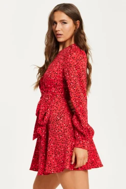 Mini Dresses^Liquorish Heart Print Mini Wrap Dress Red