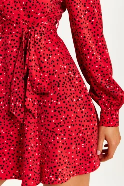 Mini Dresses^Liquorish Heart Print Mini Wrap Dress Red