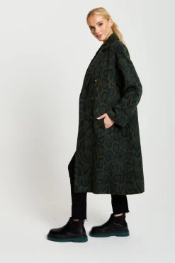 Outerwear^Liquorish Leopard Print Longline Coat Khaki