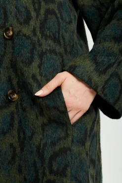 Outerwear^Liquorish Leopard Print Longline Coat Khaki
