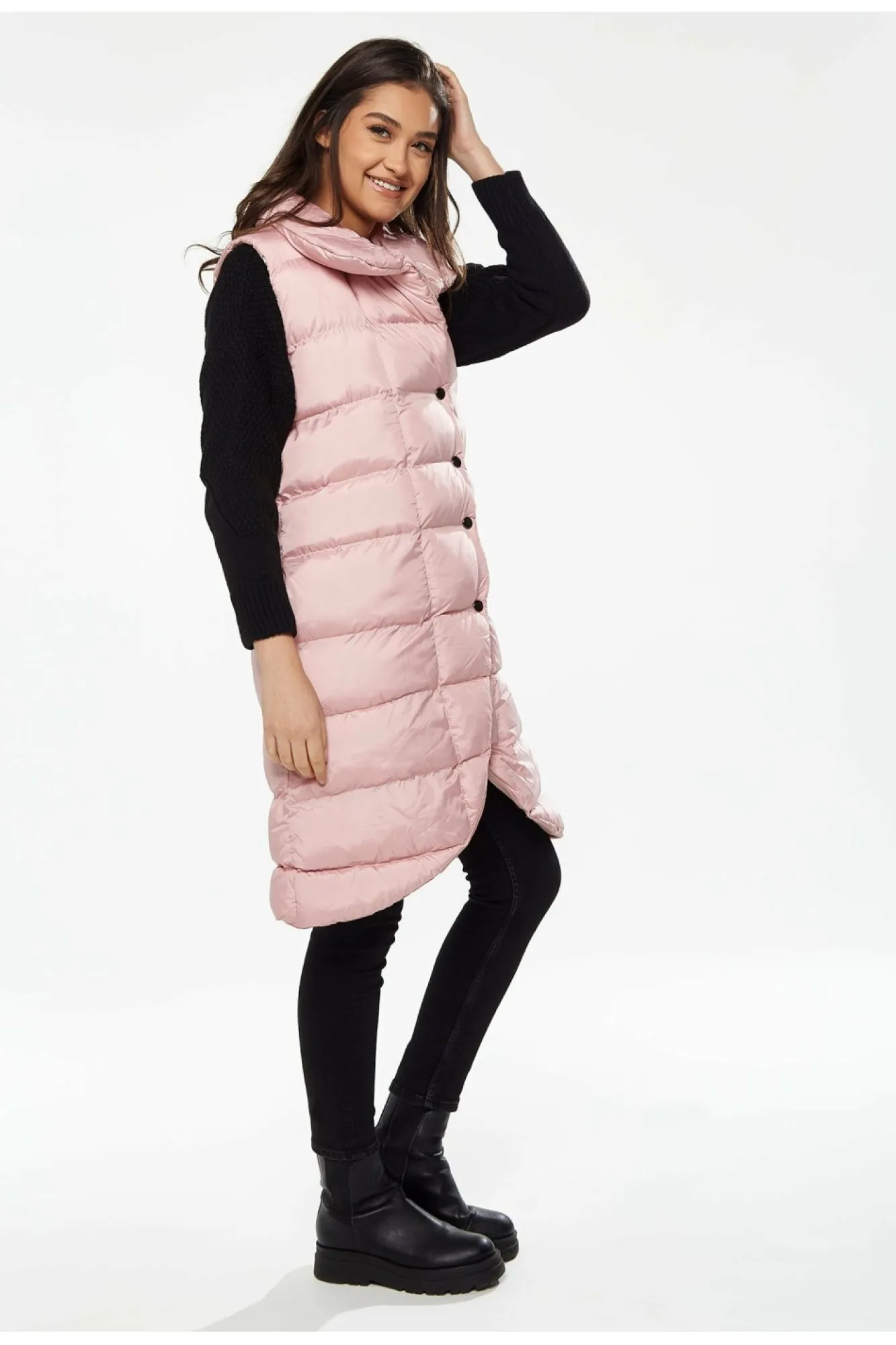 Outerwear^Liquorish Long Puffer Gilet In Pink