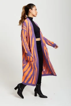 Cardigans^Liquorish Longline Cardigan In Orange And Purple Orangepurple