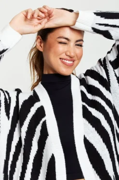 Cardigans^Liquorish Longline Cardigan In Black And White Zebra Pattern Blackwhite