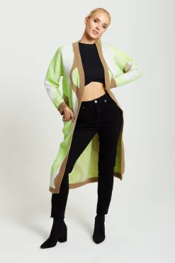 Cardigans^Liquorish Longline Cardigan In Brown, Green And White Multicolour