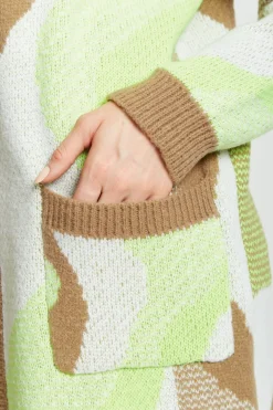 Cardigans^Liquorish Longline Cardigan In Brown, Green And White Multicolour