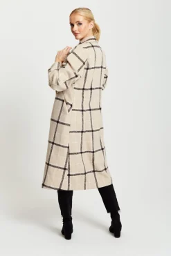 Outerwear^Liquorish Longline Check Coat Beige