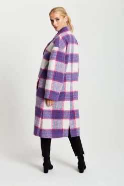 Outerwear^Liquorish Longline Coat In Pink And Navy Checks Pinknavy
