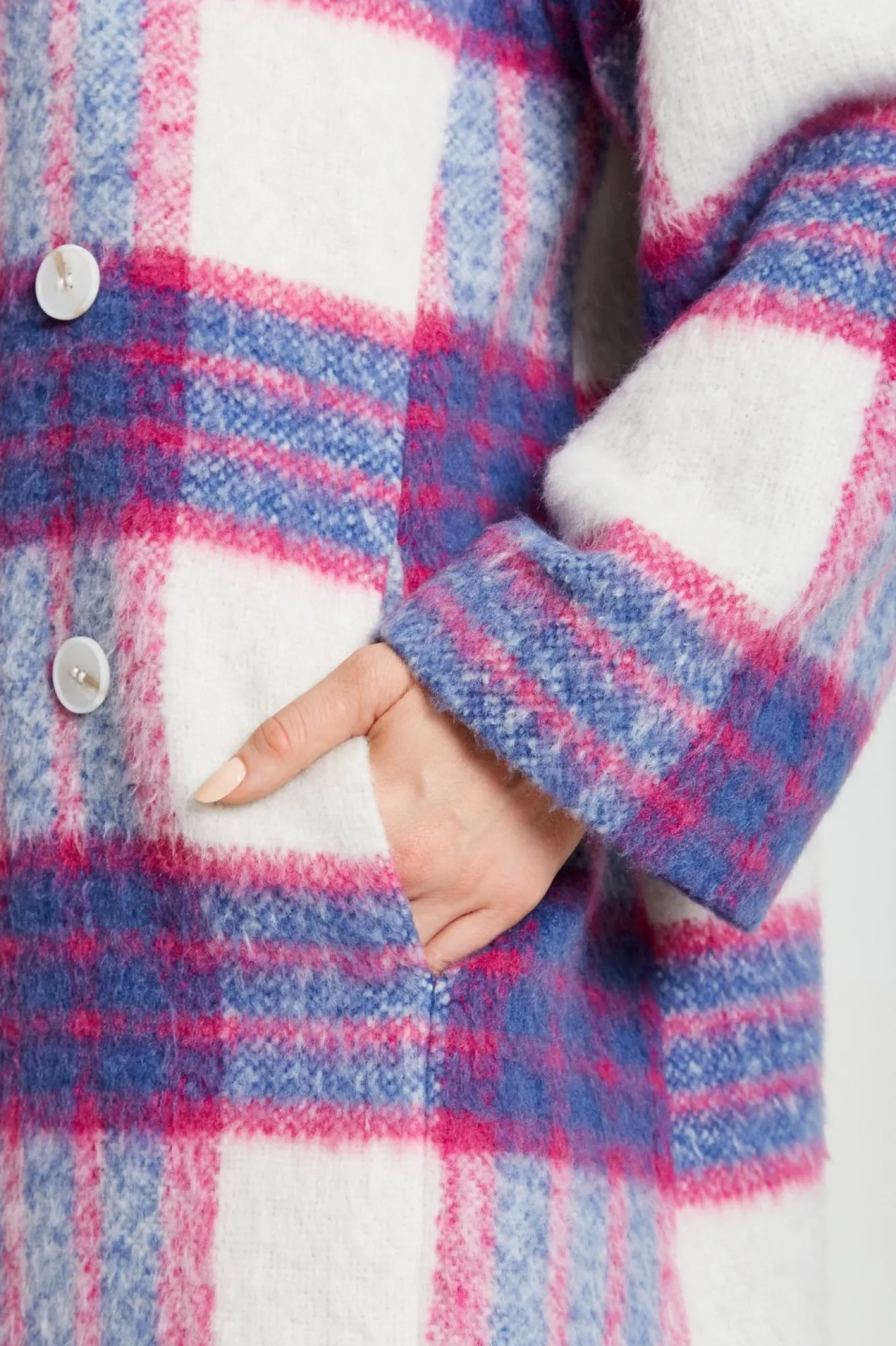 Outerwear^Liquorish Longline Coat In Pink And Navy Checks Pinknavy