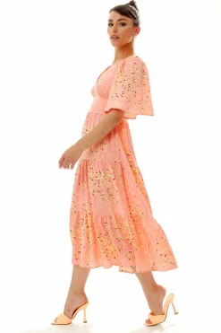 Midi Dresses^Liquorish Midi Abstract Animal Print Dress In Peach