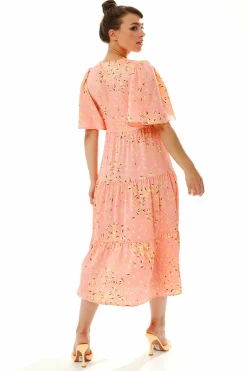 Midi Dresses^Liquorish Midi Abstract Animal Print Dress In Peach