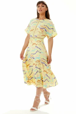 Midi Dresses^Liquorish Midi Abstract Zebra Print Dress With Mesh Yellow