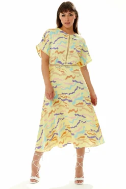 Midi Dresses^Liquorish Midi Abstract Zebra Print Dress With Mesh Yellow