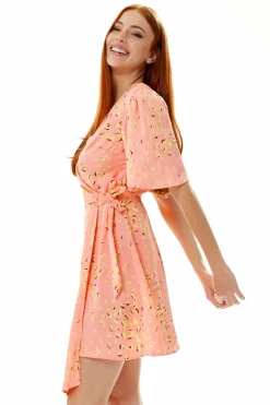 Mini Dresses^Liquorish Mini Abstract Animal Print Wrap Dress In Peach