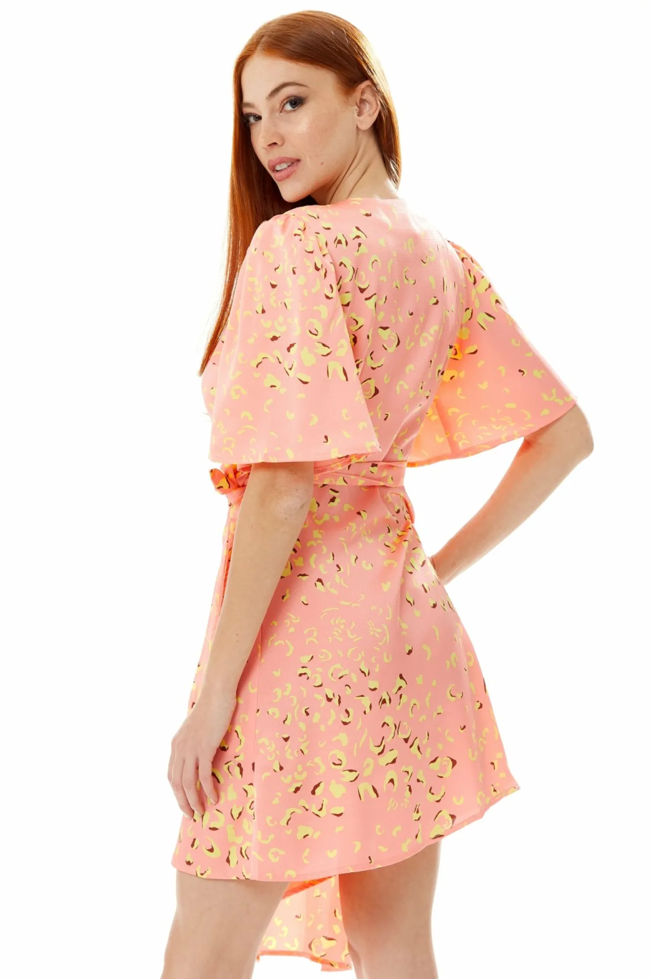 Mini Dresses^Liquorish Mini Abstract Animal Print Wrap Dress In Peach