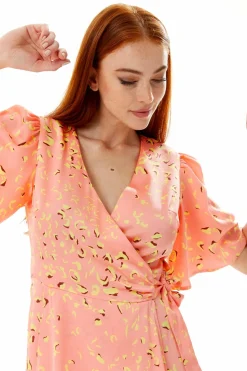Mini Dresses^Liquorish Mini Abstract Animal Print Wrap Dress In Peach