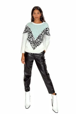 Jumpers^Liquorish Mint & White & Animal Layered Jumper Multicolor