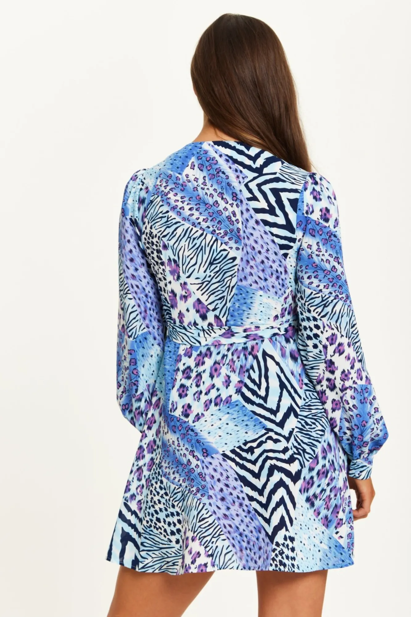 Mini Dresses^Liquorish Mixed Animal Print Mini Wrap Dress Blue