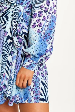 Mini Dresses^Liquorish Mixed Animal Print Mini Wrap Dress Blue