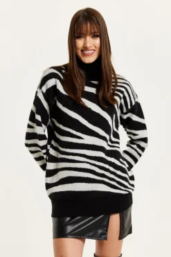Jumpers^Liquorish Mono Zebra High Neck Jumper Multicolor