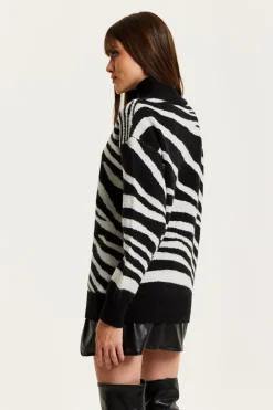 Jumpers^Liquorish Mono Zebra High Neck Jumper Multicolor