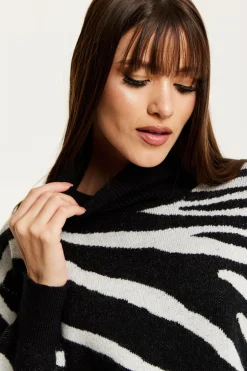 Jumpers^Liquorish Mono Zebra High Neck Jumper Multicolor