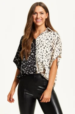 Short Sleeve Tops^Liquorish Monochrome Heart Print Shirt With Short Sleeves Multicolour