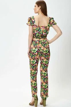 Crop Tops^Liquorish Multicolour Floral Crop Top With Elasticated Waist Multicolor