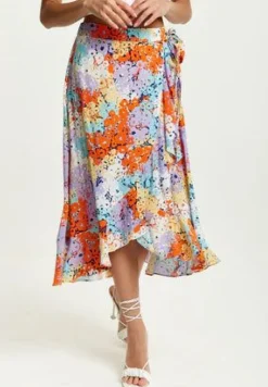 Skirts^Liquorish Multicolour Floral Print Midi Wrap Skirt Multicolor