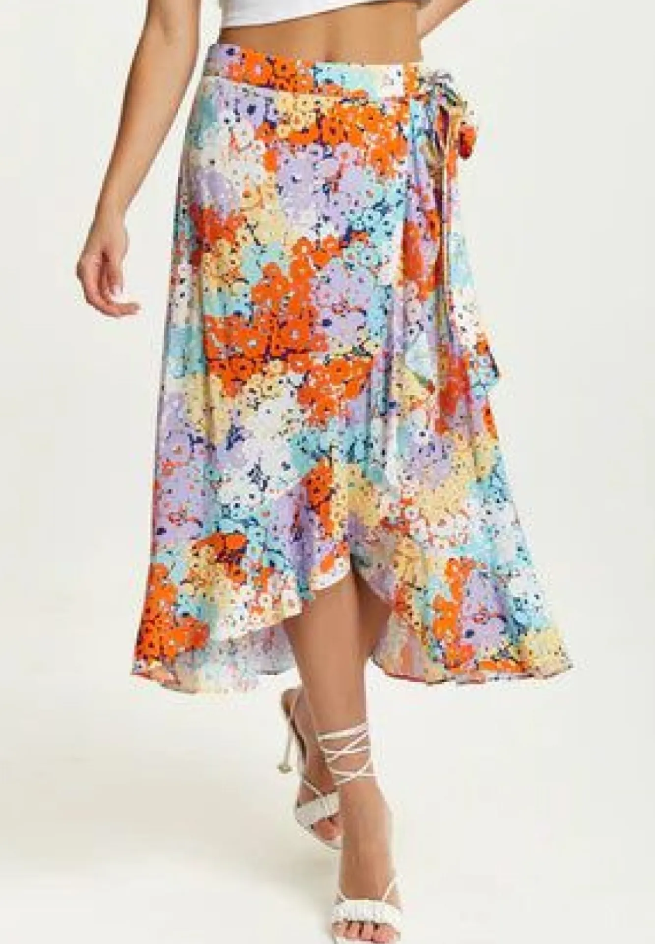 Skirts^Liquorish Multicolour Floral Print Midi Wrap Skirt Multicolor
