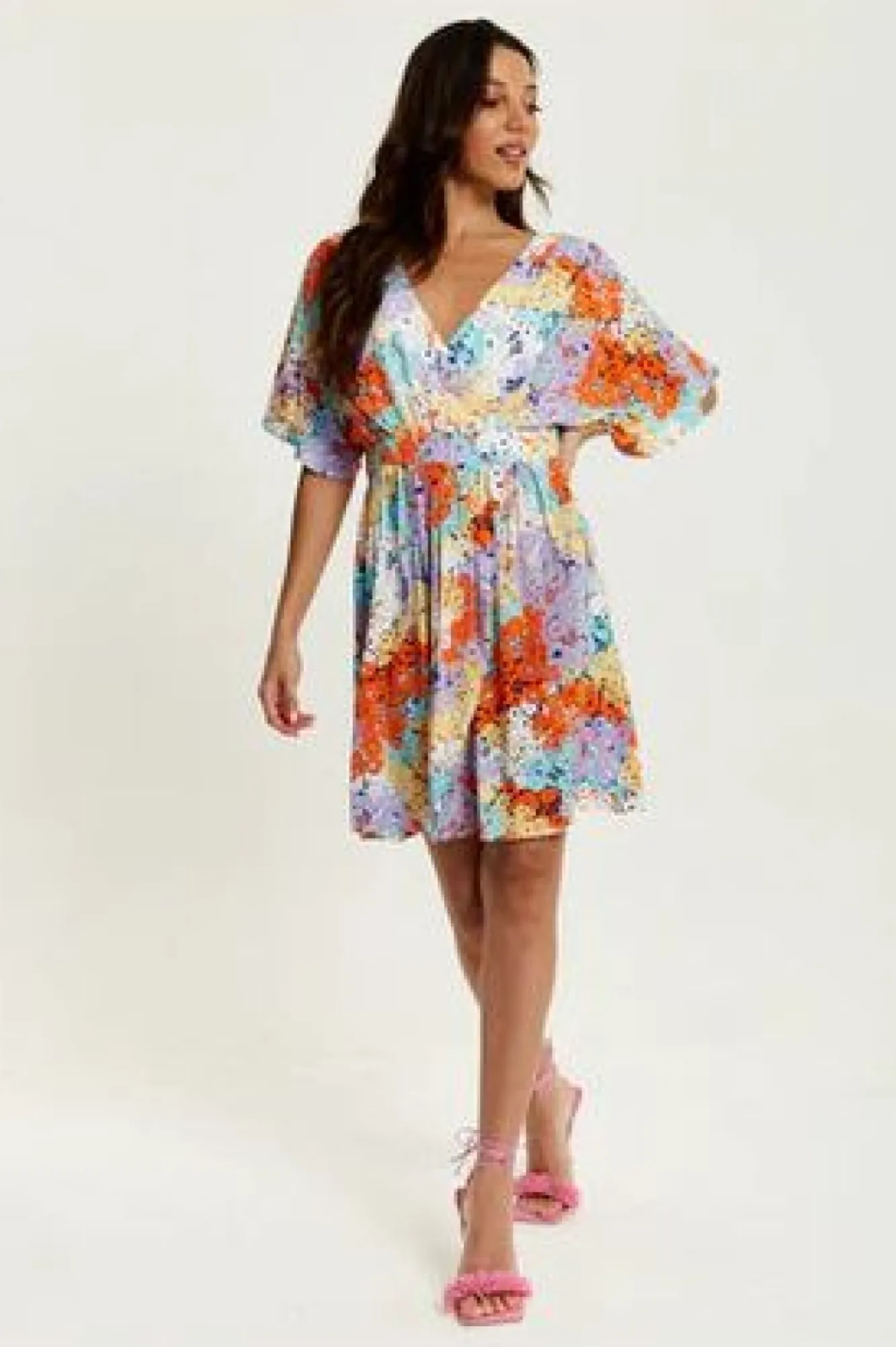 Mini Dresses^Liquorish Multicolour Floral Print Mini Dress With Open Back Multicolor