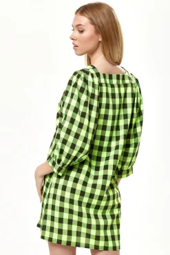 Mini Dresses^Liquorish Neon Gingham Puff Sleeve Dress Green