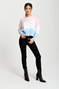Jumpers^Liquorish Ombre Pattern Jumper In Pink, White And Blue Multicolour