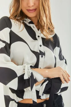 Blouses^Liquorish Oversized Polka Stripe Pattern Black White Blouse Blackwhite