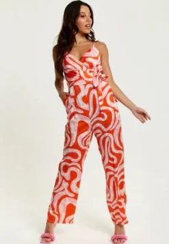 Jumpsuits^Liquorish Pink And Red Abstract Print Jumpsuit Multicolor