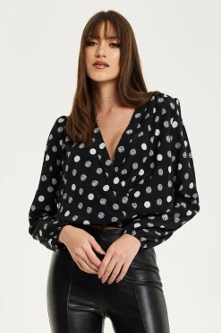 Blouses^Liquorish Polka Dot Print Wrap Top In Black